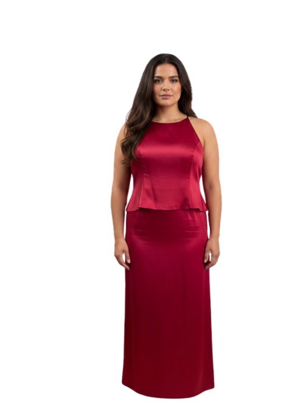 Michaelangelo Crimson Satin Peplum Maxi Skirt